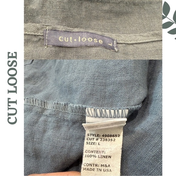 Cut Loose Blue Button-Front Linen Jacket Front Pockets Drawstring Back Large - Picture 8 of 9